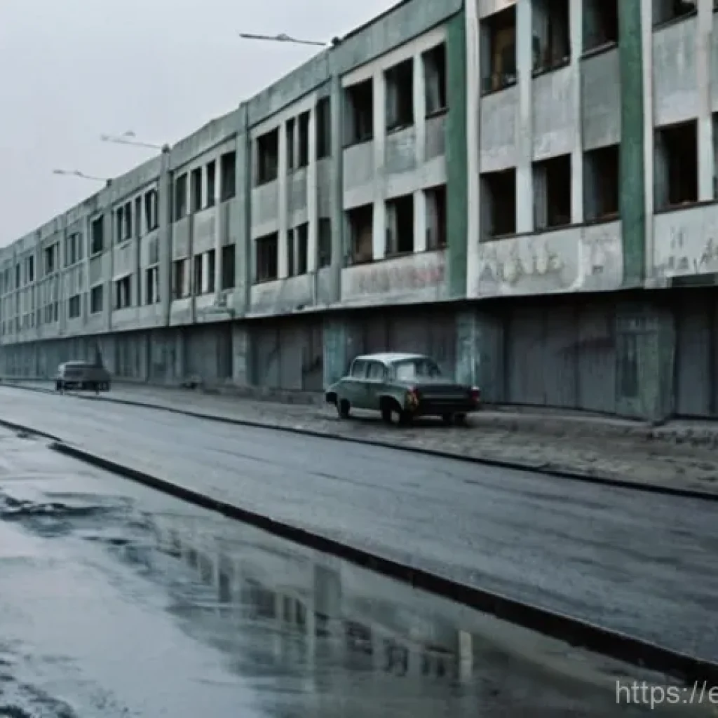 소련 해체와 러시아 역사 - The Weight of Stagnation: A Soviet Cityscape in the Late 1980s**

**Prompt:** A wide, cinematic shot...