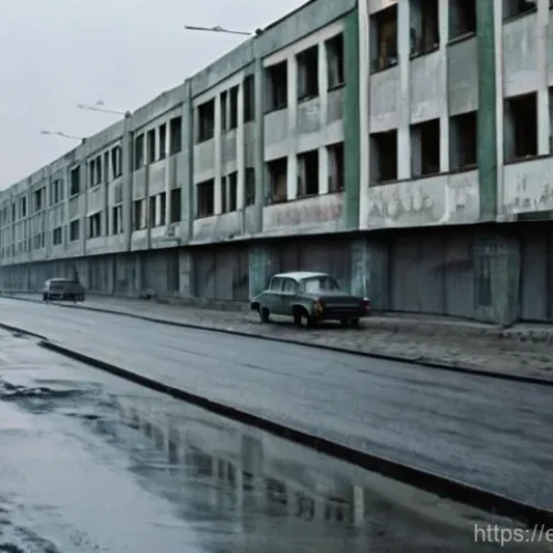 소련 해체와 러시아 역사 - The Weight of Stagnation: A Soviet Cityscape in the Late 1980s**

**Prompt:** A wide, cinematic shot...