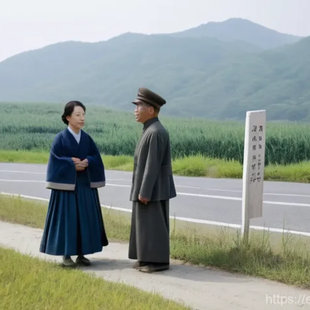 6 25 전쟁과 한반도 분단 - **Prompt:** A historical scene depicting Korean civilians, men and women of varying ages, standing s...