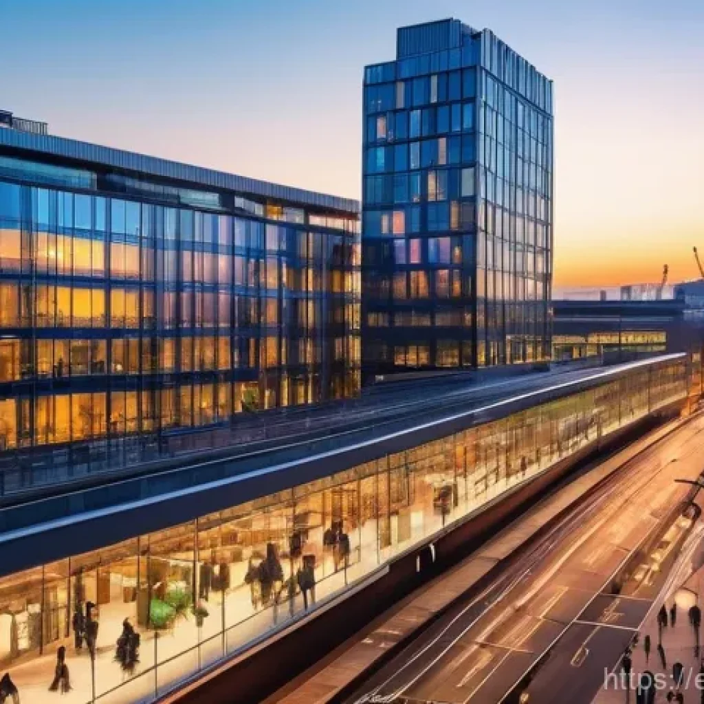 유럽연합 형성과 경제적 영향 - A bustling, modern European cityscape at sunrise, showcasing architectural diversity from historic b...