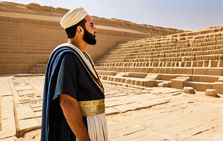 피라미드 건설과 고대 이집트 노동 - **Prompt: The Master Architect's Vision**
    A highly detailed, wide-angle shot of a distinguished ...