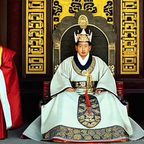 광개토대왕과 정복 활동 - The Young Monarch's Proclamation**

A highly detailed, realistic historical painting depicting a 17-...