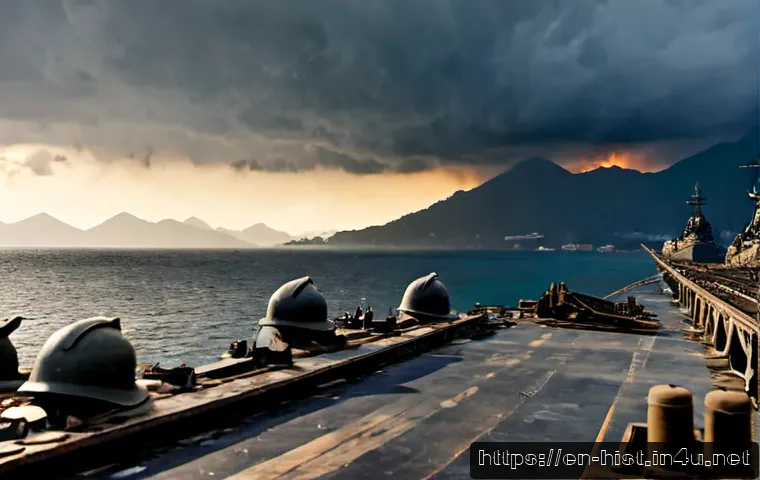 태평양 전쟁과 일본의 패망 - Photorealistic World War II Pacific theater, August 1945, wide cinematic view of a devastated Japane...